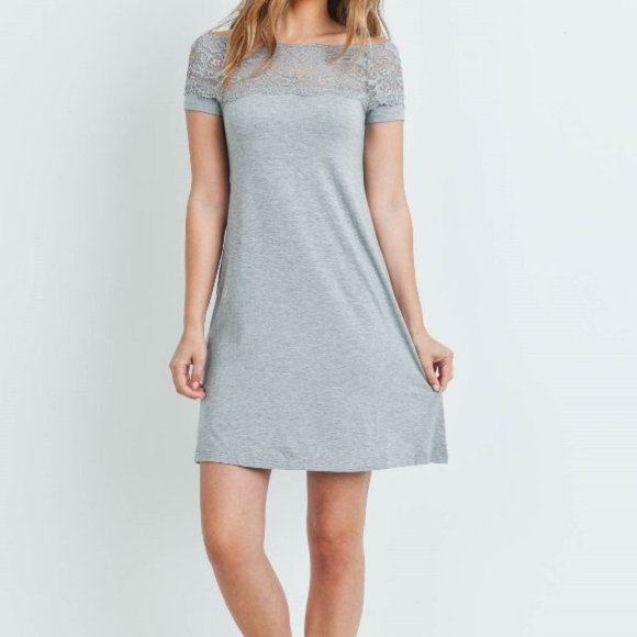 Short Sleeve Soft Jersey Knit A-Line Dress Grey - Picture 1 of 9